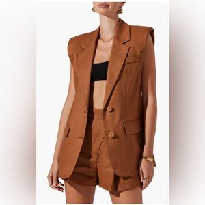 ASTR the Label‎ Kyrie Extended Shoulder Sleeveless Blazer Linen Vest Small